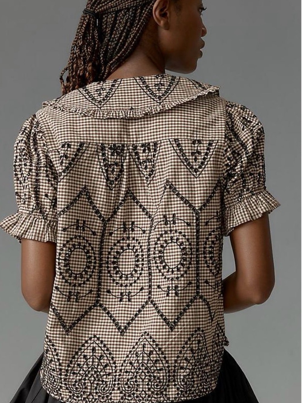 Anthropologie Pilcro Kiera checkered black tan top. size Large NWT - Picture 2 of 6